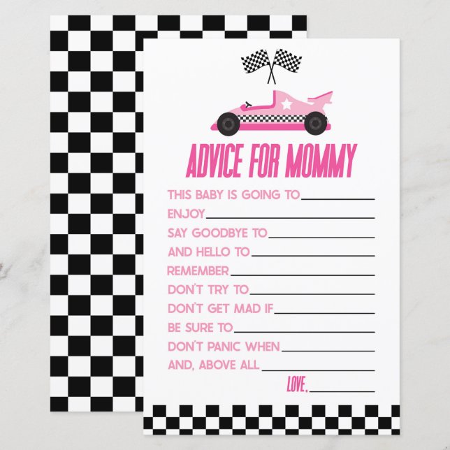 Papier Pink Race Voiture Conseil Baby shower Activité de  (Devant / Derrière)