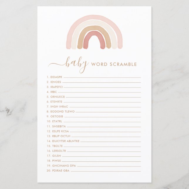 Papier Pink Rainbow Word Scaming Baby shower jeu (Devant)