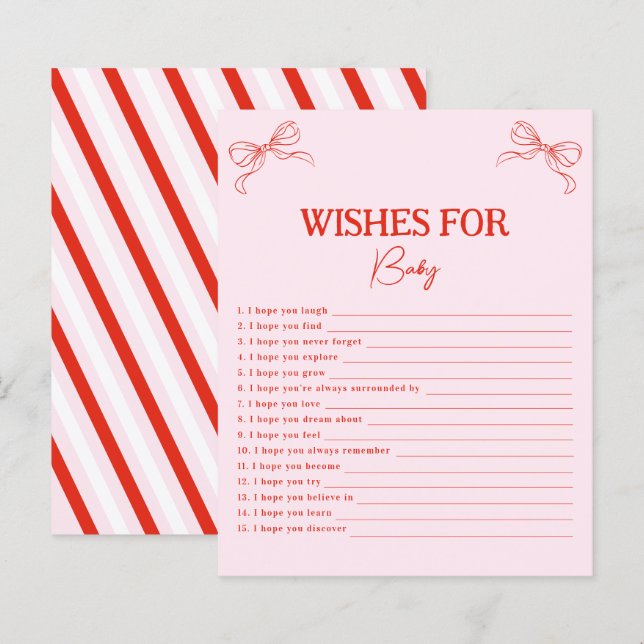 Papier Pink Red Bow Christmas Wishes For Baby Advice Card (Devant / Derrière)