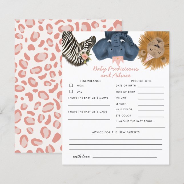 Papier Pink Safari Animaux Baby Predictions & Conseils Ca (Devant / Derrière)