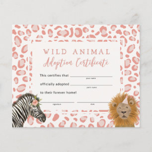 Papier Pink Safari Anniversaire du certificat d'adoption