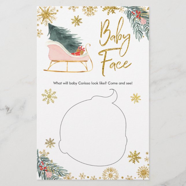 Papier Pink Sleigh Winter Snowflake Baby shower bébé visa (Devant)