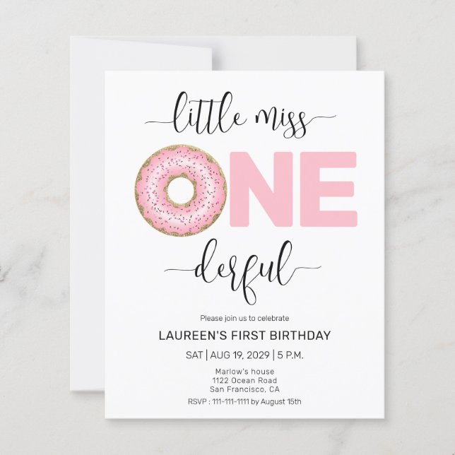 Papier Pink Sweet Little MI 1er Anniversaire Invitations (Devant)