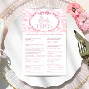 Papier Pink Toile Safari Animaux Baby Trivia Jeu