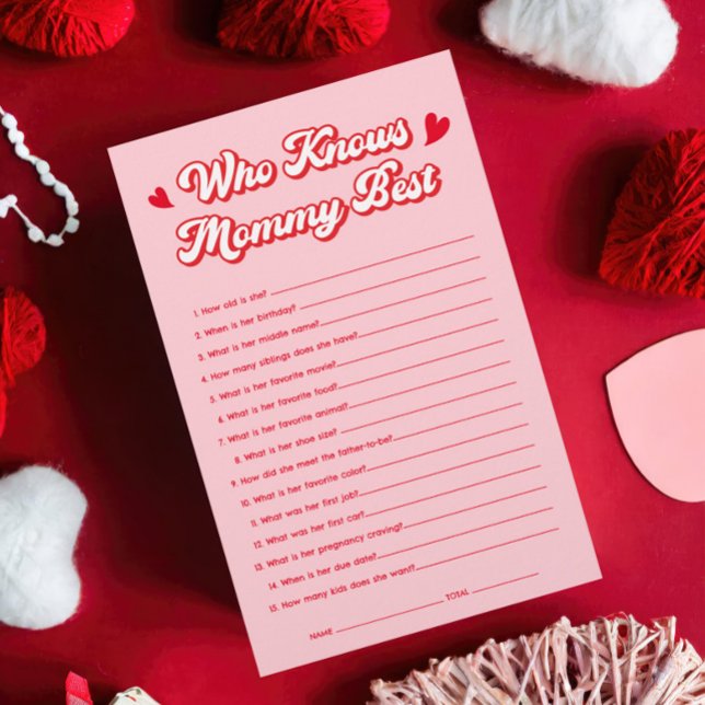 Papier Pink Valentine Baby shower Jeu qui connaît maman (Créateur téléchargé)