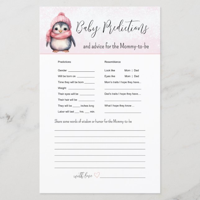 Papier Pink Winter Baby Prédictions Baby shower Jeu (Devant)