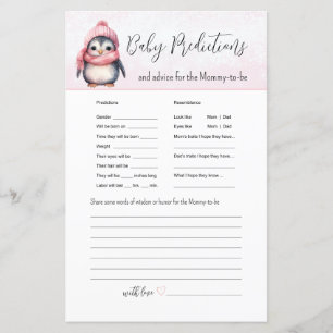 Papier Pink Winter Baby Prédictions Baby shower Jeu