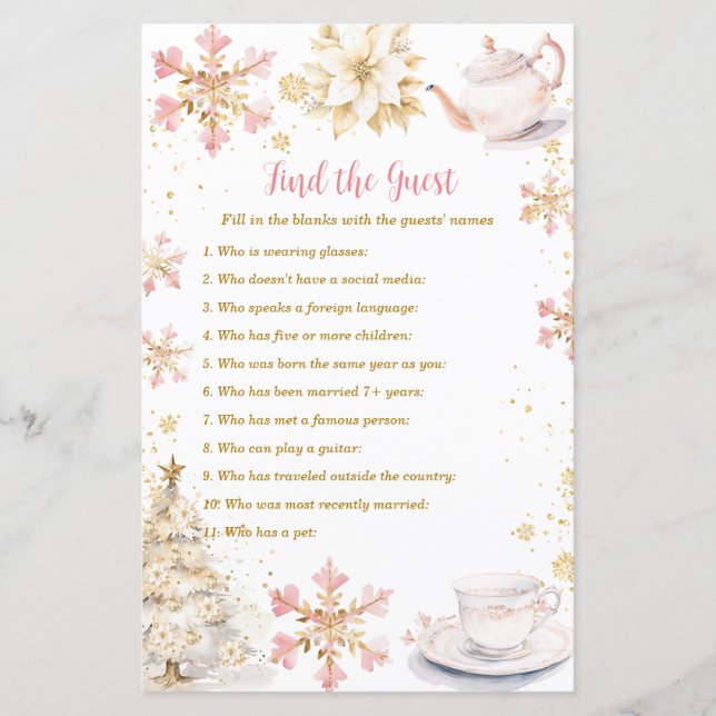Papier Pink Winter Tea Party Baby Shower Find The Guest (Devant)