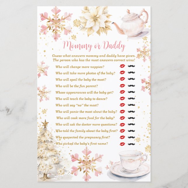 Papier Pink Winter Tea Party Baby Shower Mommy or Daddy (Devant)