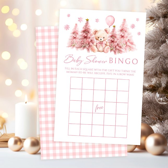 Papier Pink Winter Teddy Ours Bébé Fille Douche Jeu Bingo (Créateur téléchargé)