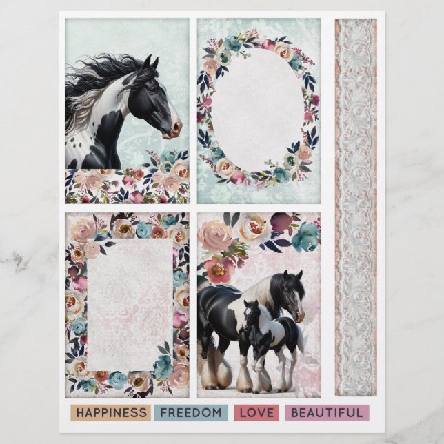Papier Pinto Horse & Floral Ephemera pour les journaux de (Devant)