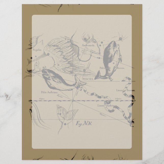 Papier Pisces Constellation Hevelius 1690 sur Taupe (Devant)
