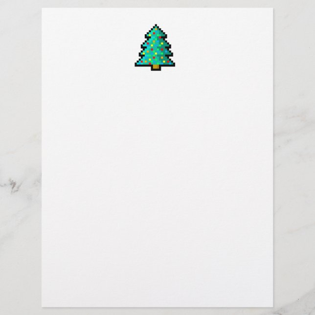 Papier Pixel art arbre de Noël vert avec décorations (Devant)
