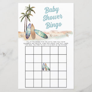 Papier Plage de surf Baby shower d'été Jeu de Bingo