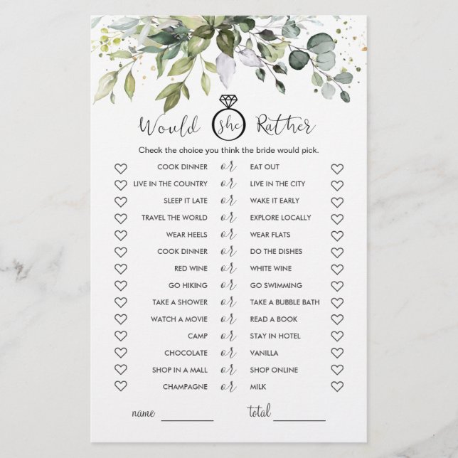 Papier Plairait-elle à Eucalyptus Fête des mariées jeu (Devant)