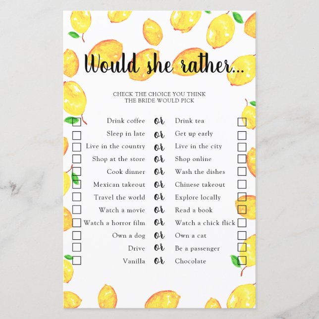 Papier Plairait-elle Fête des mariées Game Lemon (Devant)