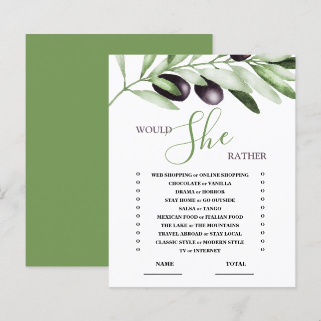 Papier Plairait-Elle Olive Branche Fête des mariées Jeu (Devant / Derrière)