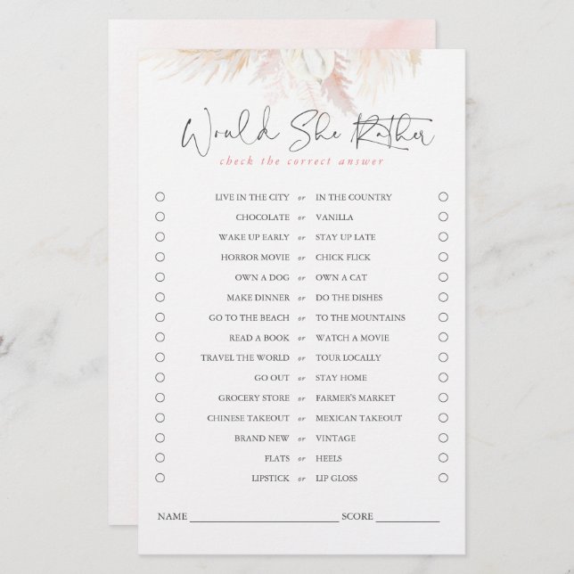 Papier Plairait-Elle Pampas Grass Bride Jeu (Devant / Derrière)