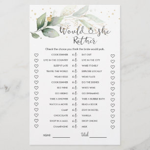 Papier Plairait-Elle Plutôt Verdure Fête des mariées Jeu