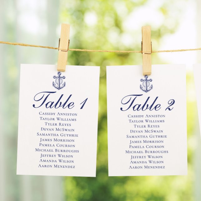 Papier Plan de table de mariage nautique bleu marine ancr (Créateur téléchargé)