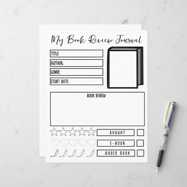 Papier Planificateur de critique de livre Journal de lect (Devant/Arrière en situation)