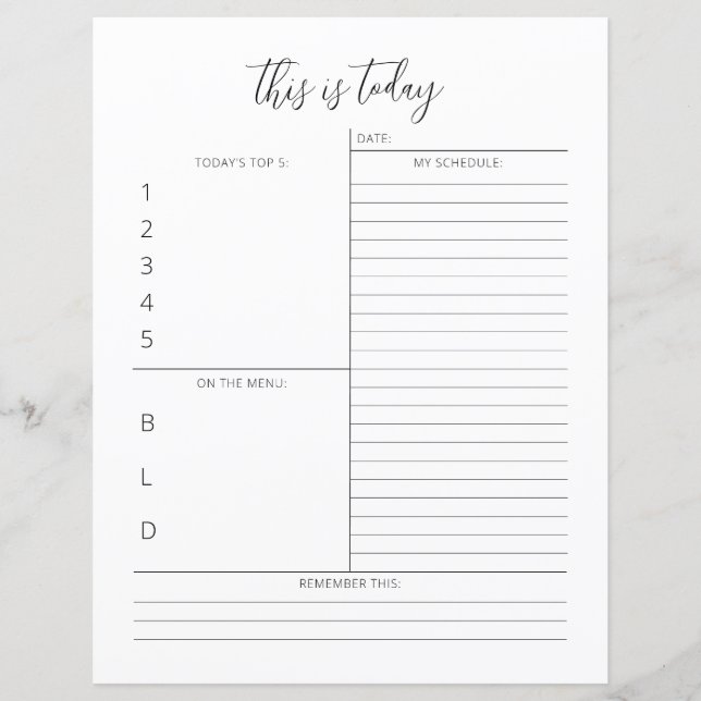 Papier Planificateur quotidien minimaliste calendrier une (Devant)