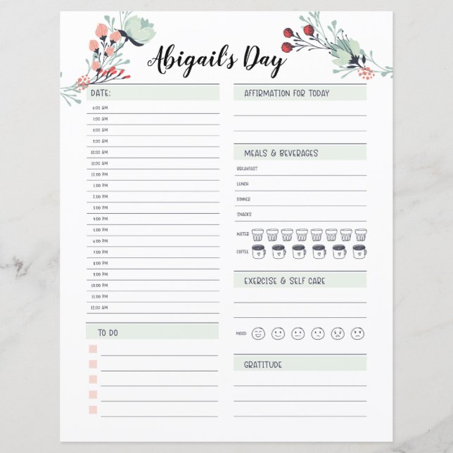 Papier Planificateur quotidien pour heures Blocage de 6 h (Devant)