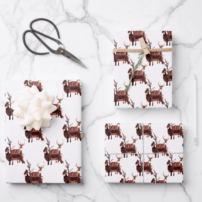 Papier plat à enveloppement de cerfs en blanc (Recto)