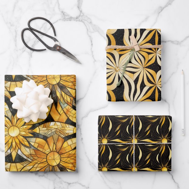 Papier plat Black & Gold Sunburst Enveloppement Pa (Recto)