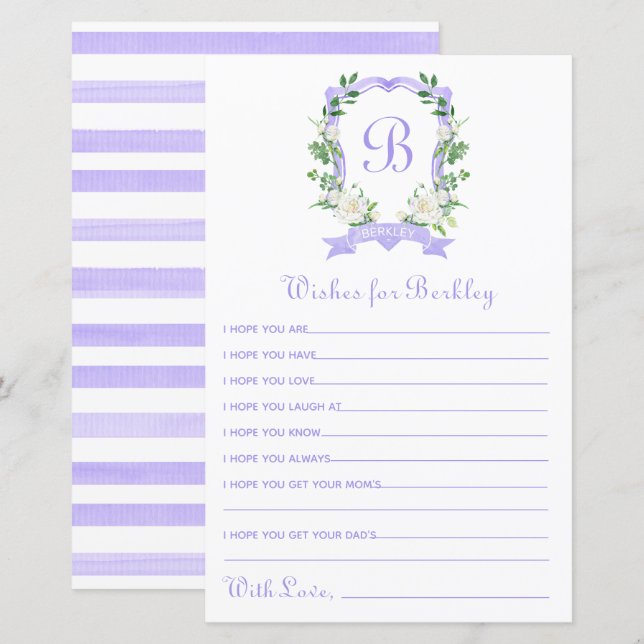 Papier Plat floral violet souhaits pour bébé (Devant / Derrière)