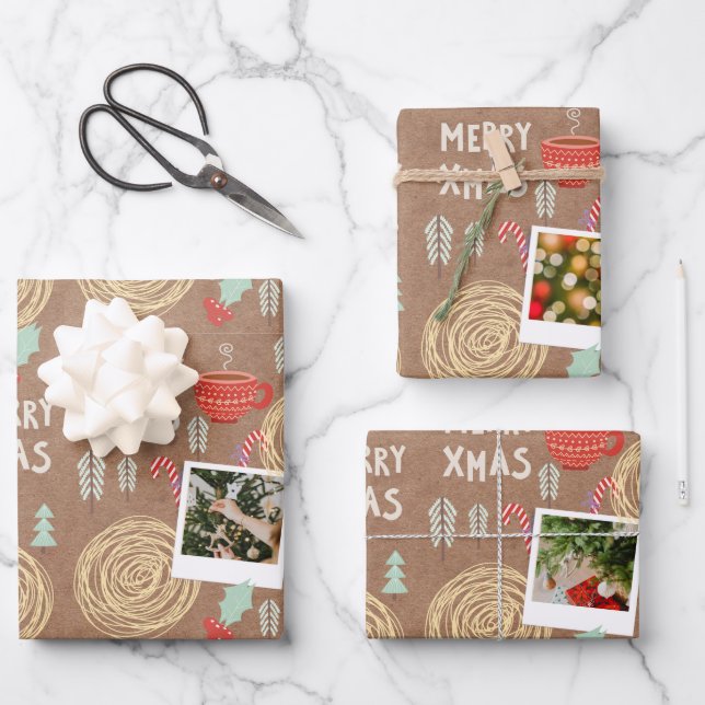 Papier plat personnalisé d'enveloppement de Noël (Recto)