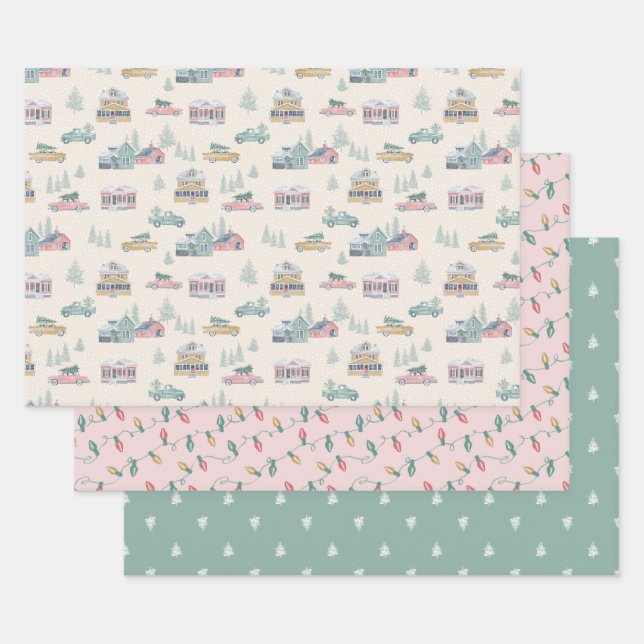 Papier plat rétro à enveloppement de Noël Jeu de 3 (Lot)