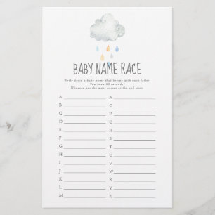 Papier Pluie Cloud Garçon Baby shower Baby Nom Course Jeu