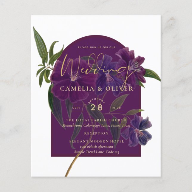 Papier Plum d'aubergine Purple Floral Forêt Mariage vert (Devant)