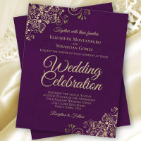 Plum Purple & Or Faire-part de mariage BUDGET fant