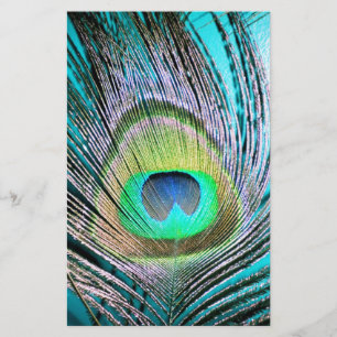Papier Plume de paon sur Turquoise