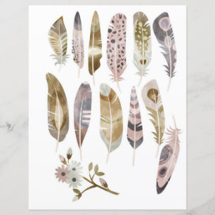 Papier Plumes bohèmes à l'aquarelle à découper et à colle
