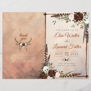Papier Plumes rustiques de bois et fleurs florales