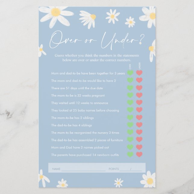 Papier Plus ou moins de jeu, Dusty Blue Baby shower jeu (Devant)