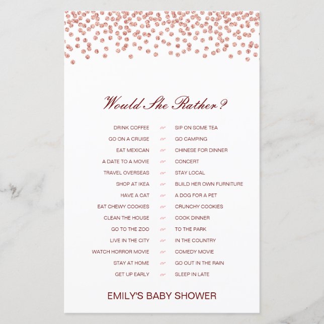Papier Plutôt Baby shower Jeu Imprimé (Devant)