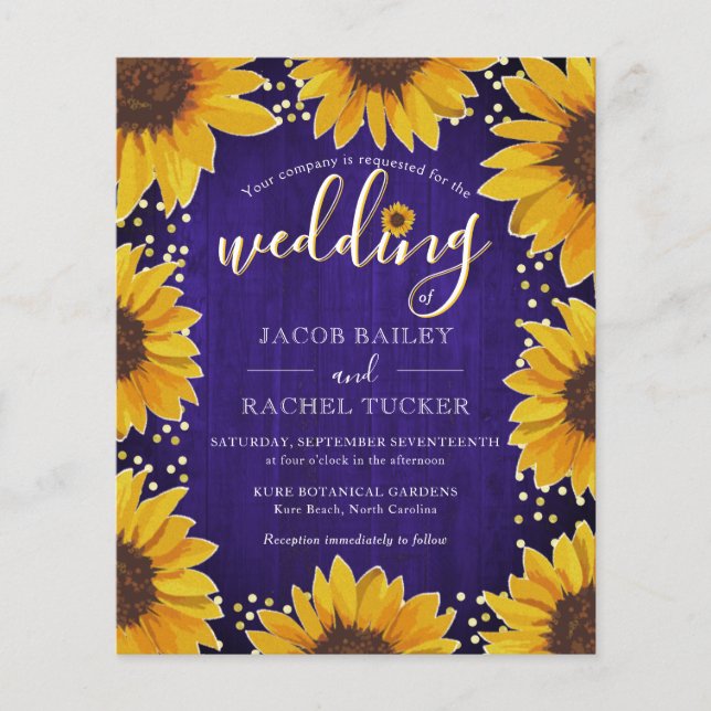 Papier Points d'or tournesol Faire-part de mariage en boi (Devant)