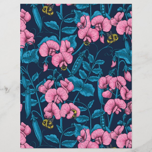 Papier Pois doux et bourdons, rose et bleu (Devant)