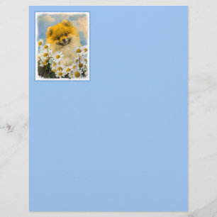 Papier Poméranien dans Daisies Peinture - Art Chien origi