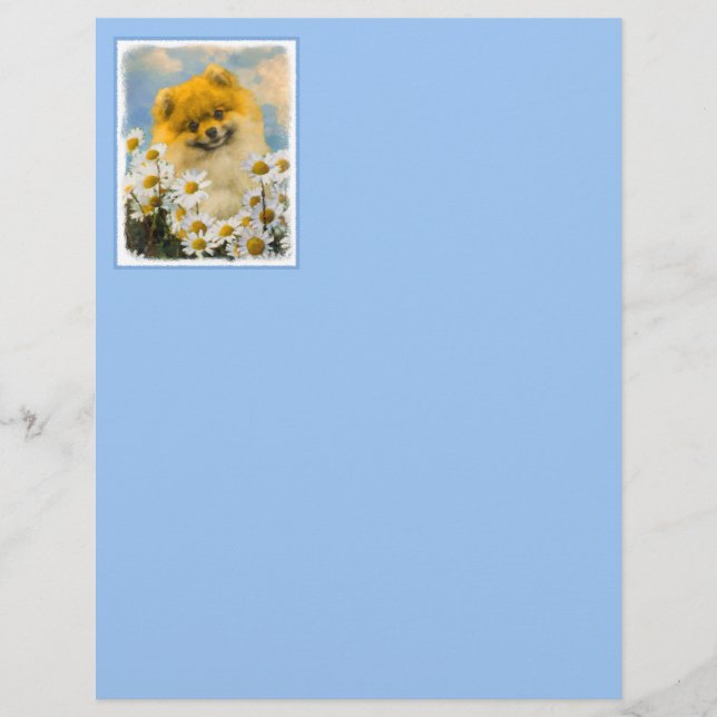 Papier Poméranien dans Daisies Peinture - Art Chien origi (Devant)