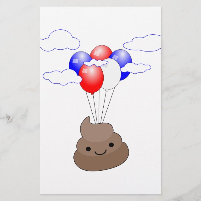 Papier Poo Emoji Voler Avec Ballons (Devant)