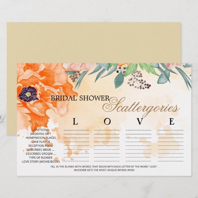 Papier Poppies feuillage nuptiale douche dispersgories (Devant / Derrière)