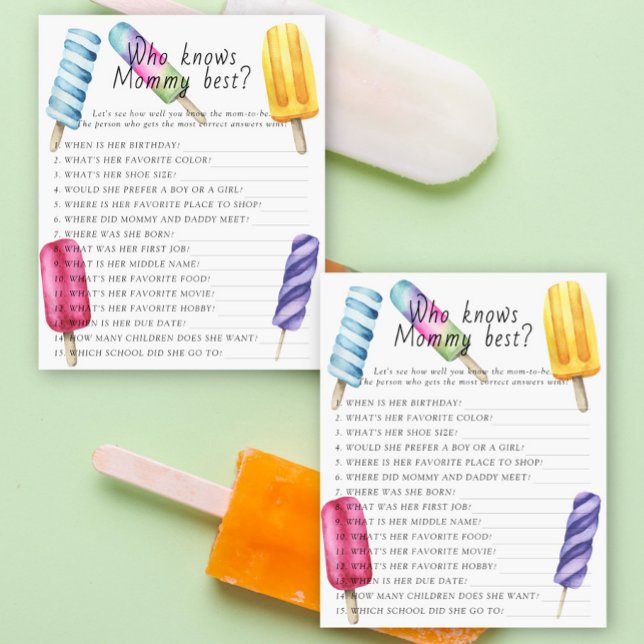 Papier Popsicle baby shower Qui connaît maman meilleur je (Créateur téléchargé)