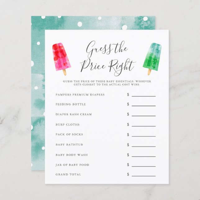 Papier Popsicle Coloré Devinez Le Bon Prix Jeu (Devant / Derrière)