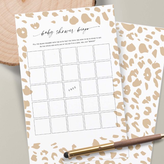 Papier Poster de animal Safari moderne Baby shower Bingo (Gender Neutral Baby Shower BINGO game, Safari Animal Prints Themed Shower.)
