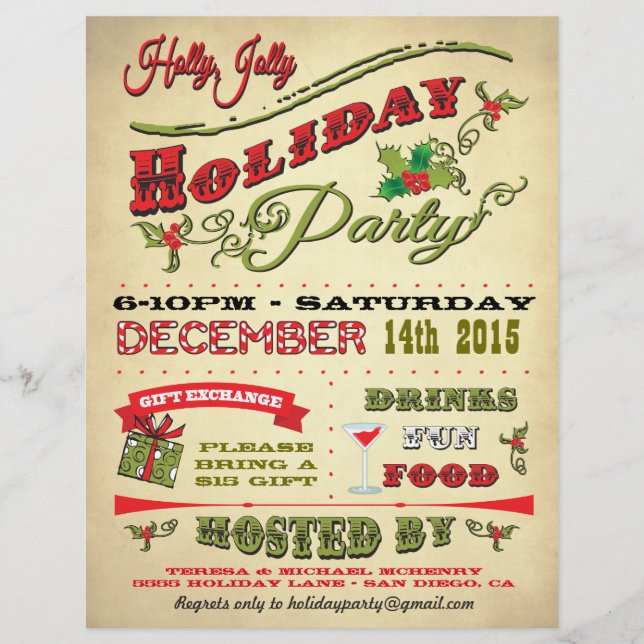 Papier Poster de la fête de Noël Holly Jolly (Devant)